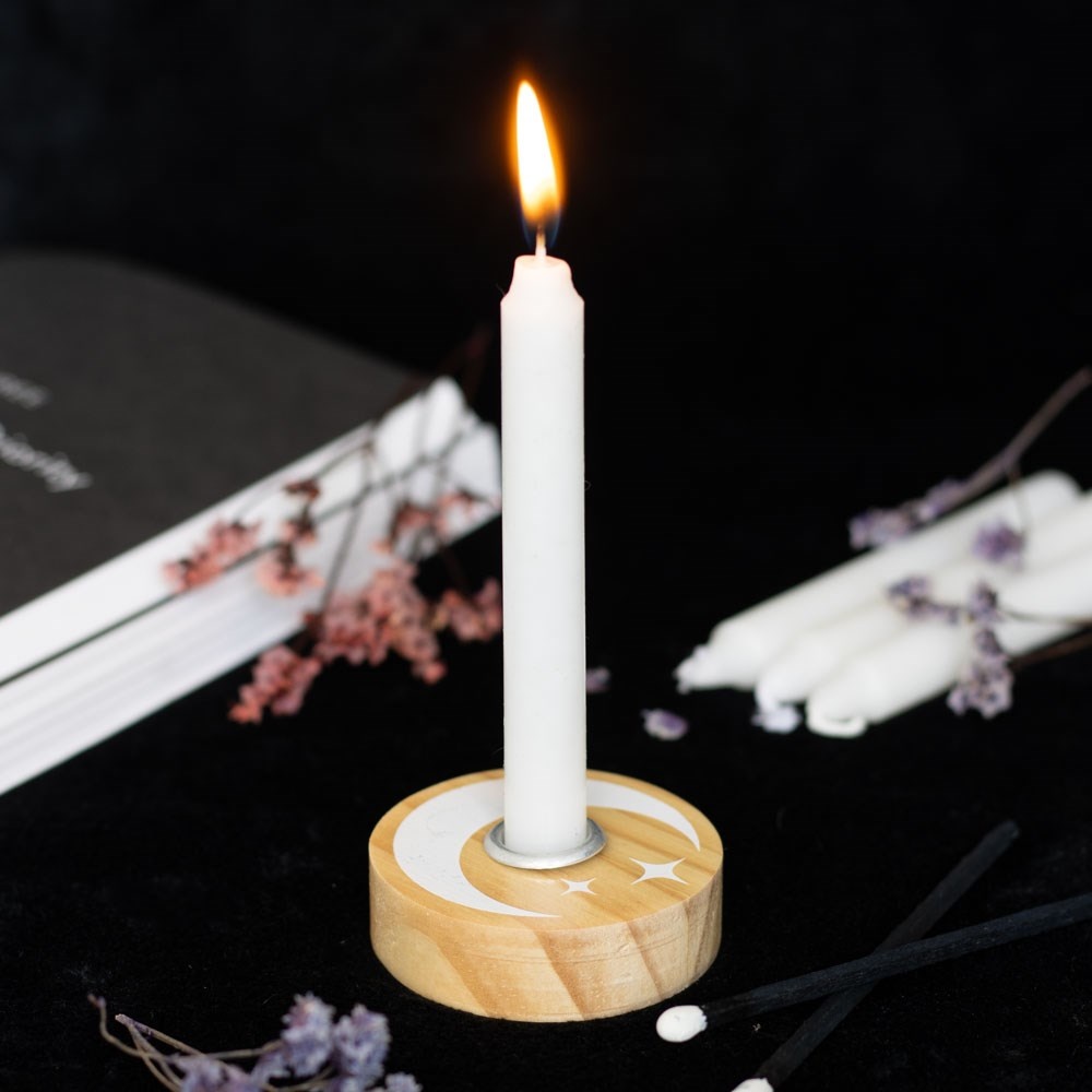Something Different - Natural Wooden Mystical Moon Spell Candle holder - Brown